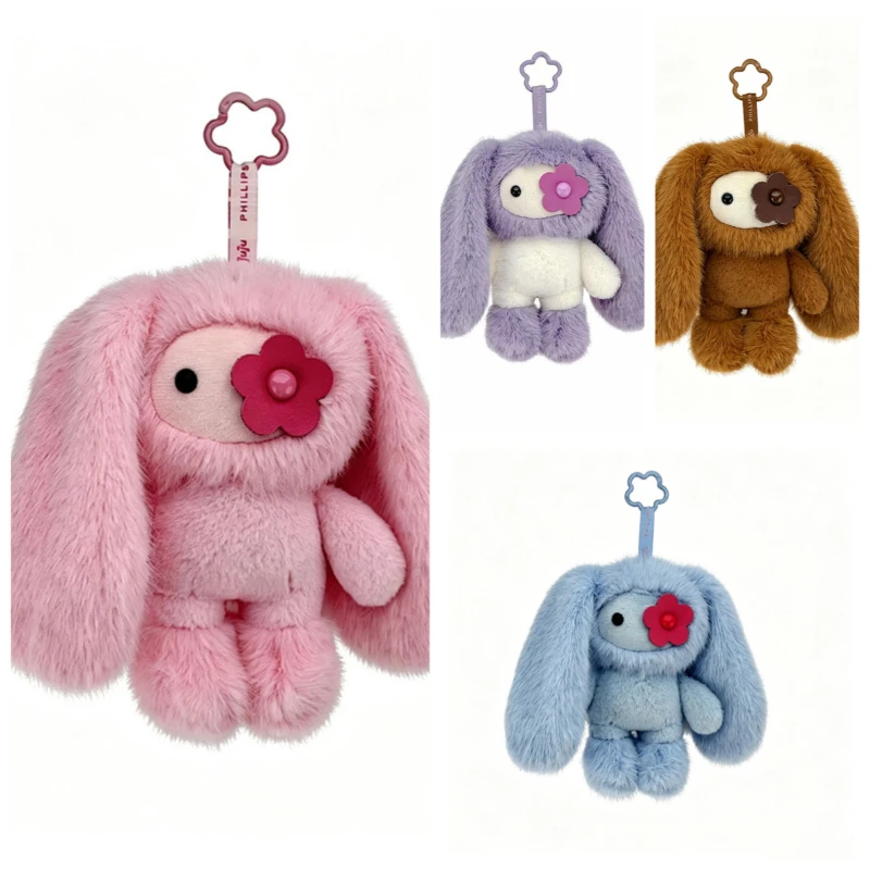 Plush Long Ear JuJu Bunny Keychains Cute Bunny Keychains for Backpack Pendant Birthday Halloween Christmas Fans Gifts